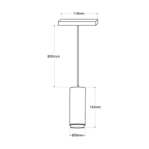 LED-Pendelleuchte für Magnetschiene mit Zoom 15°-60° - 48V - 8W - UGR16 - CRI95 - Abmessungen