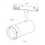 LED-Schienenstrahler für Magnetschienen mit Zoom 10-55° - 48V - 12W - Abmessungen
