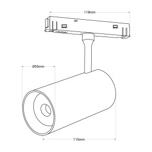 LED-Schienenstrahler für Magnetschiene 48V - 18W - Weiß - Abmessungen