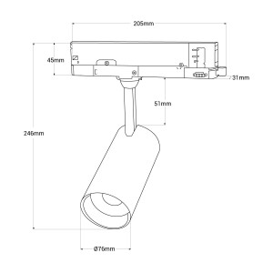 RGB + CCT LED 3-Phasen-Schienenstrahler - 30W - Mi Light- Abmessungen