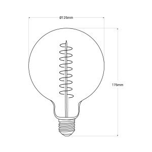 Dekorative Filament-Lampe „Smoky“ Rauchglas E27 G125 - 4W - 2200K - Rauchglaslampe - Glühfaden - Abmessungen