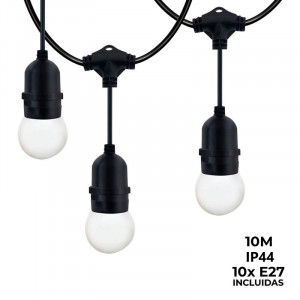 Lichterkette für den Außenbereich 10 Meter + 10 LED-Lampen E27 1W - IP44 - Warmweiß - Montage Set