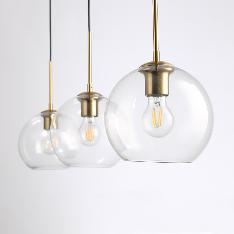 Dreifache Pendelleuchte „Merce“ aus Glas - 3 x E27 - Hängelampe - Leuchtmittel Filament Dreifache Pendelleuchte „Merce“ aus Glas - 3 x E27 - Hängelampe - Leuchtmittel Filament