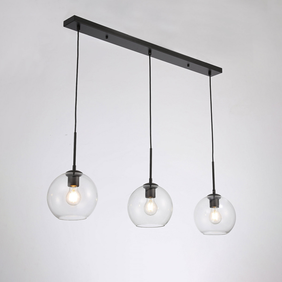 Dreifache Pendelleuchte „Merce“ aus Glas - 3 x E27 - Hängelampe Baldachin Schwarz