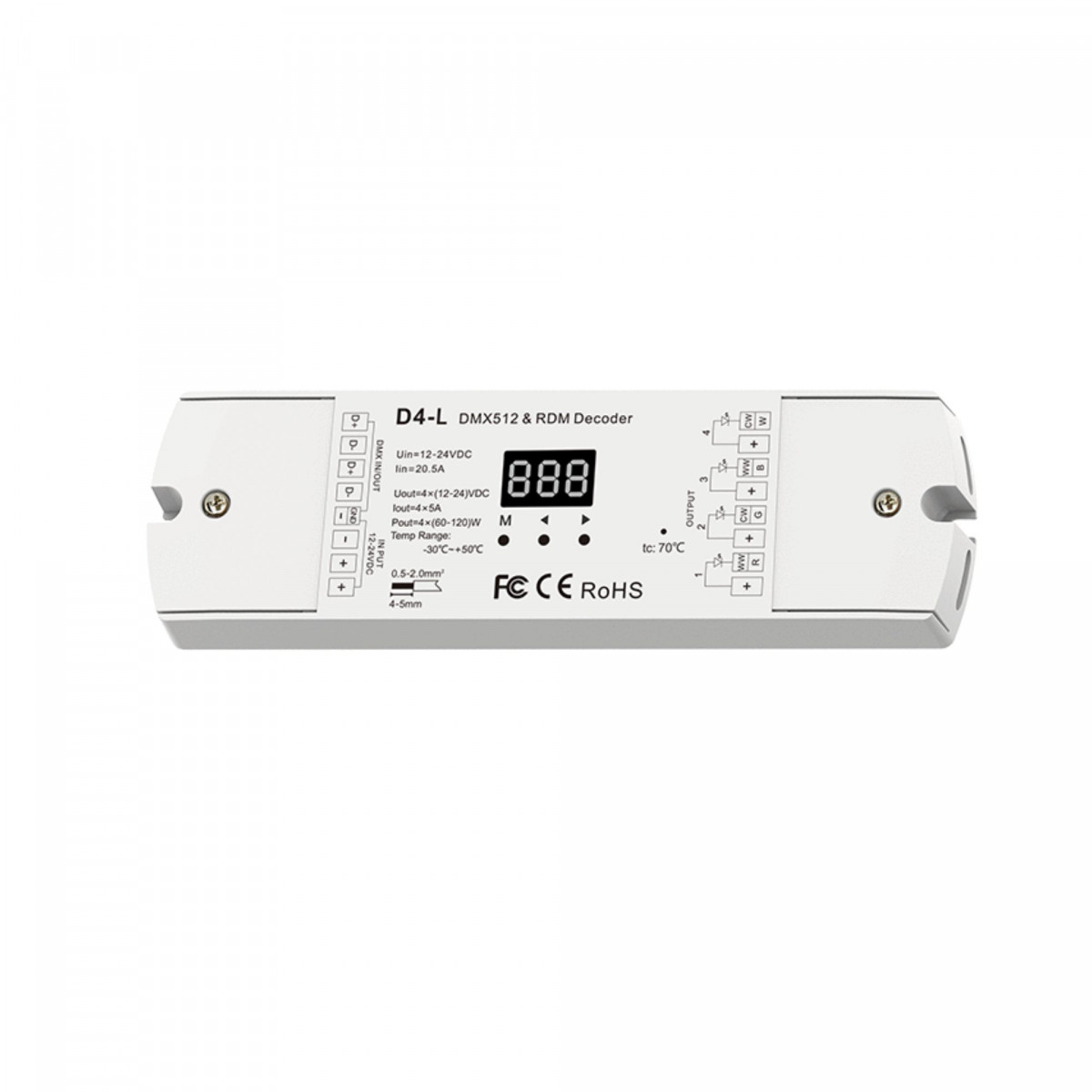 DMX512 Decoder 12-24V DC - 5A/Kanal - 4 Kanäle - LED Streifen steuern - dimmen