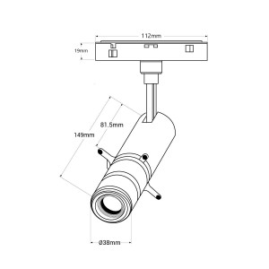 Shapeable Projektor für Magnetschienen - formbarer Lichtstrahl 48V - 10W - 20°-35° - TUYA Bluetooth - Abmessungen