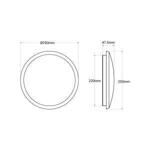 Wasserdichte CCT LED-Deckenleuchte - 18W - Ø25 cm - 1920 lm - IP65 - Abmessungen