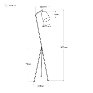 Designer Stehlampe „Shoppen“ - Gräshoppa Inspiration Dreibein Stativ Abmessungen