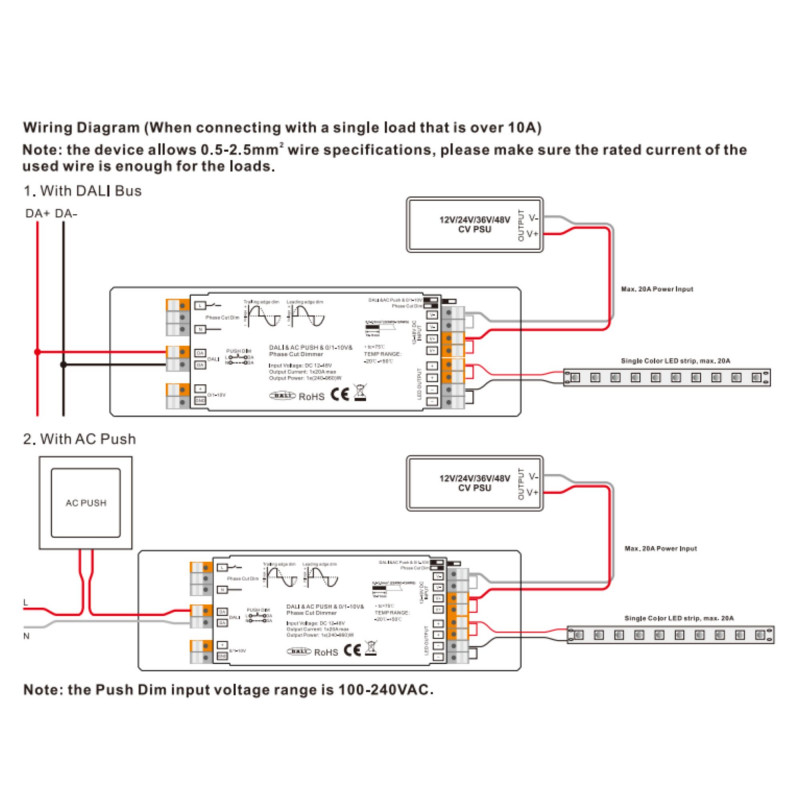 4 in 1 LED Controller - 12-48V DC - TRIAC + 0/1-10V + DALI + PUSH dimmbar - phasenanschnitt, phasenabschnitt