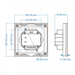 DMX Touch-Steuerung - 4 Zonen - CCT - LED Steuerung - Abmessungen