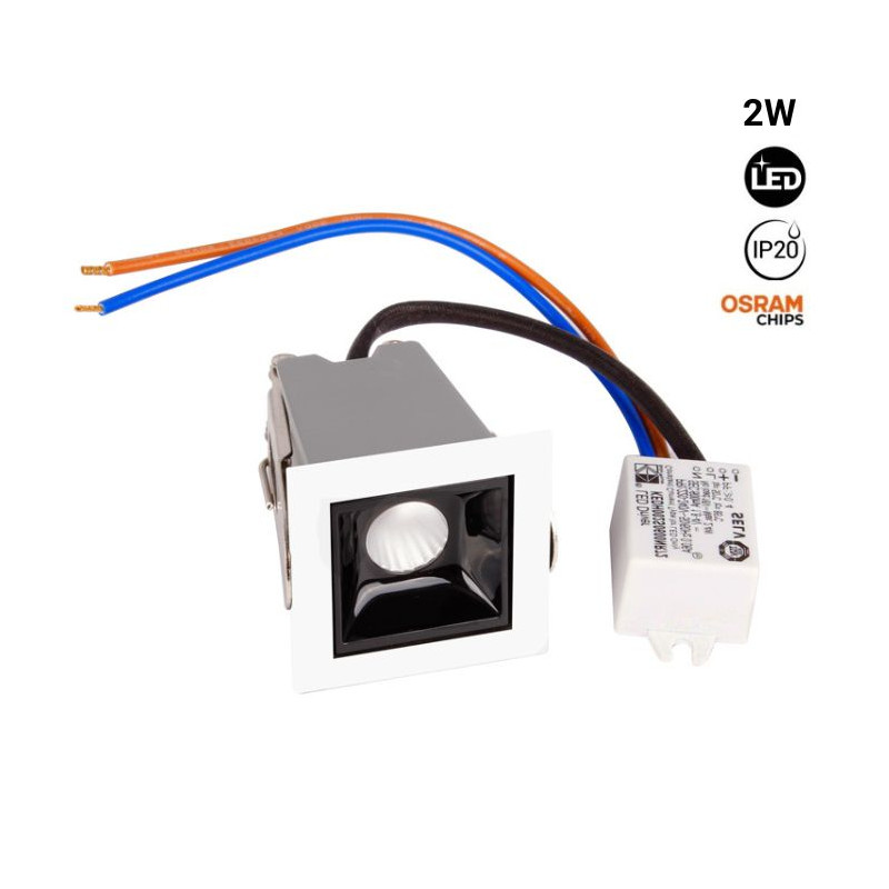 Eckiger Einbaustrahler LED Downlight 2W - UGR18 - CRI90 - OSRAM Chip - Netzteil 220-240V AC Einbauspot, LED Spot, Einbauleuchte