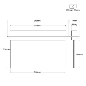 Dauerhafte Einbau-Notleuchte mit „Pfeil nach unten“-Piktogramm - Ausgang - Abmessungen