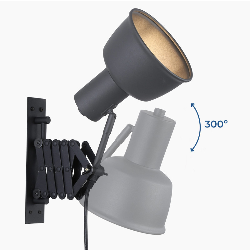 Schwenkbare Scherenlampe E27 - ausziehbar - Mattschwarz ROMA