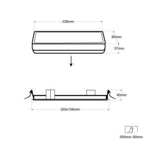 Set: Selbstklebendes Piktogramm Ausgang + Pfeil nach unten + Notleuchte 3W - LED Sicherheitsleuchte Einbau