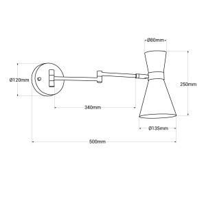 TOM DIXON - BEAT TALL Inspiration Wandleuchte „Mode“ mit Gelenkarm - Abmessungen