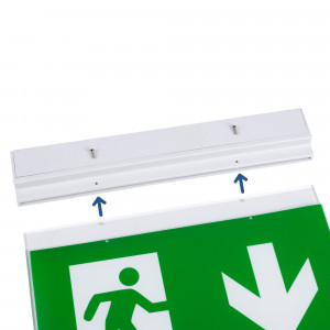 Dauerhafte Notleuchte mit „Pfeil nach oben“ Piktogramm - LED Notbeleuchtung - Acetat Schild Anbringung