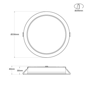 Downlight PRO 24W - CCT - 153 lm/W - IP54 - UGR19 - Einbauöffnung ø205mm - Abmessungen