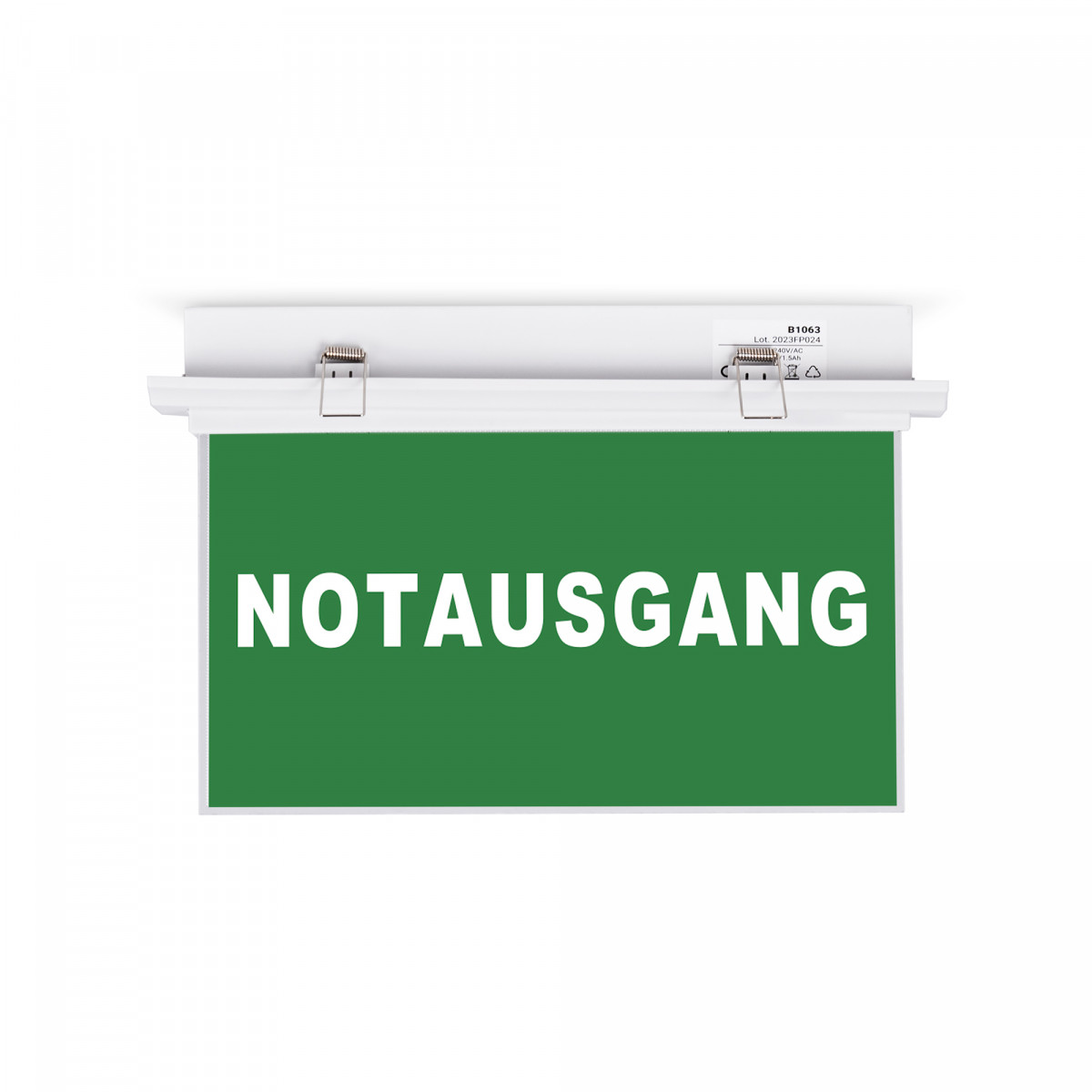 Dauerhafte Notleuchte mit selbstklebendem NOTAUSGANG-Schild - Einbau