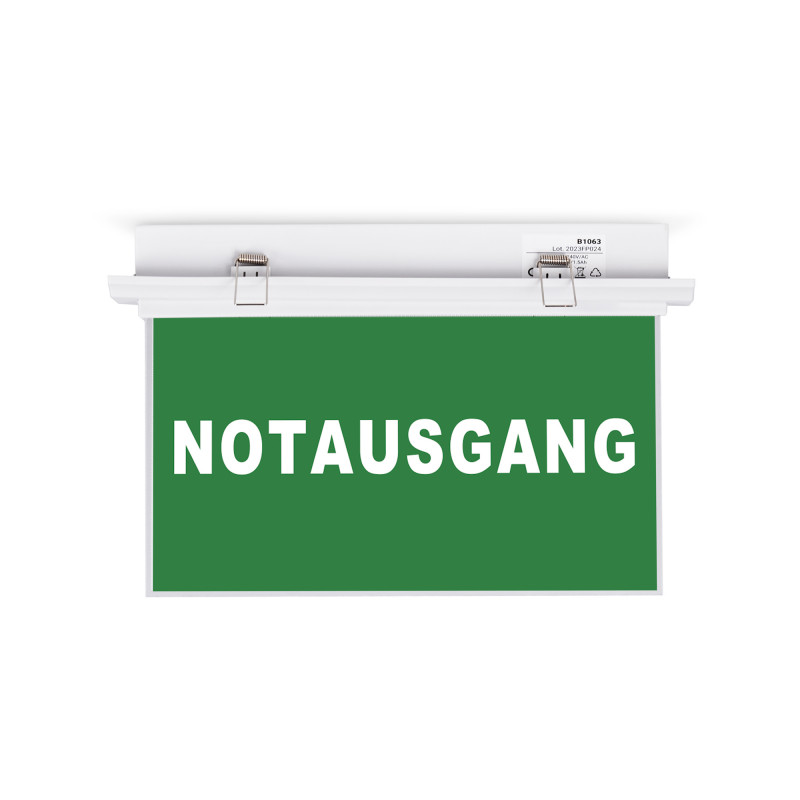 Dauerhafte Notleuchte mit selbstklebendem NOTAUSGANG-Schild - Einbau