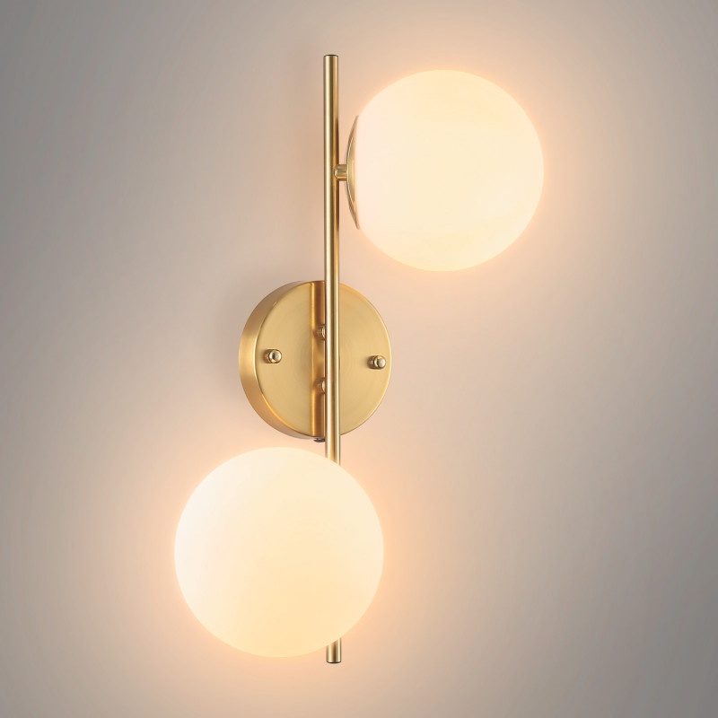 Doppelte Wandleuchte mit Opalglaskugel „Double“ - Inspiration FLOS IC - Wandlampe Design Deko E27 G45