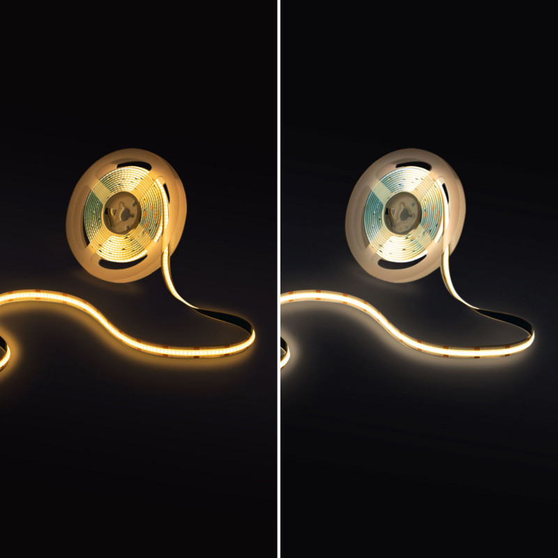 COB LED Streifen - makellose Montagen - 5 Meter - 24V DC - Innenbereich - dimmbar, Farbtemperatur wechseln COB LED Streifen - makellose Montagen - 5 Meter - 24V DC - Innenbereich - dimmbar, Farbtemperatur wechseln