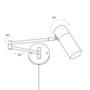 Lenkbare Wandleuchte „Logan“ mit Kabel und Stecker - Abmessungen Lampenkopf