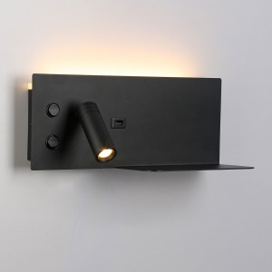 Lese-Wandleuchte mit USB-Anschluss „Kerta“ - Doppelte Beleuchtung - 3W+7W - Schwarz Mattschwarz