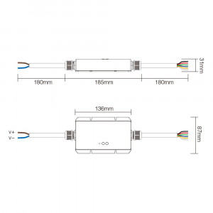 5 in 1 wasserdichter Controller für LED Streifen - 12-48V DC - 2,4G - WLAN - MiBoxer - IP67 - WL5-WP - Abmessungen