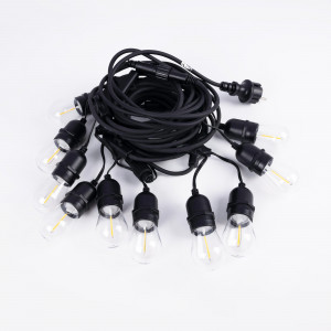 Lichterkette Outdoor 11,5 Meter + 10 x 1W LED Filament Lampen E27 - IP44 - Warmweiß - Garten, Baum - Stecker, Reihenschaltung