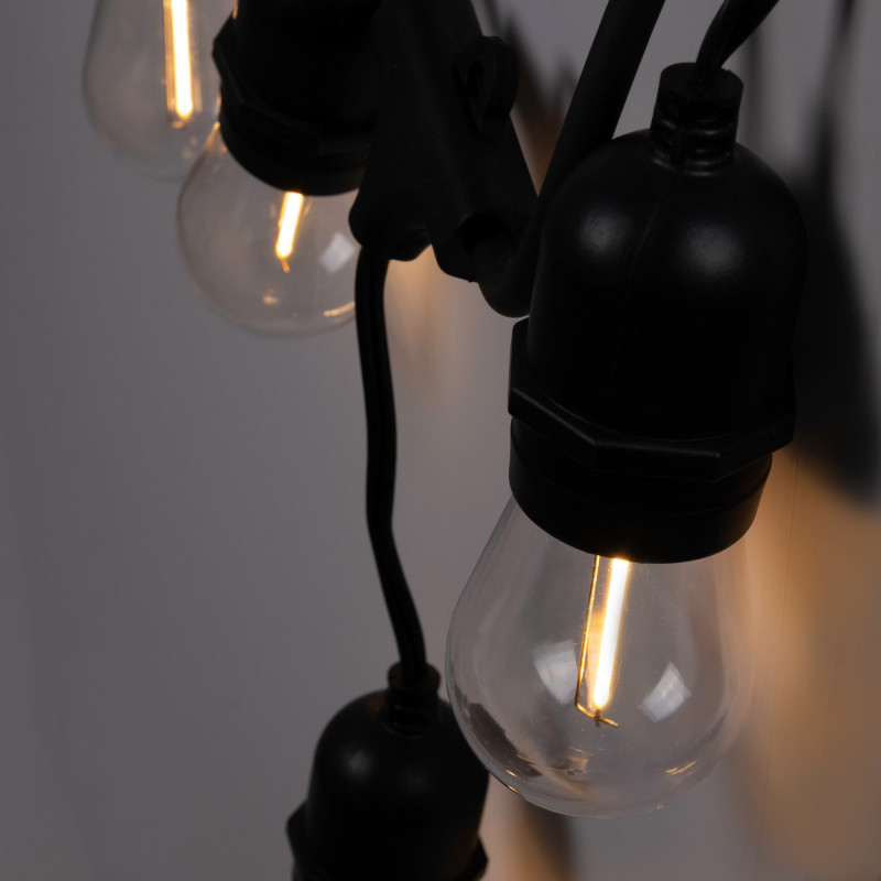 Lichterkette Outdoor 11,5 Meter + 10 x 1W LED Filament Lampen E27 - IP44 - Warmweiß - in Reihe schalten