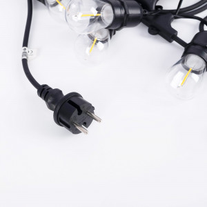 Lichterkette Outdoor 11,5 Meter + 10 x 1W LED Filament Lampen E27 - IP44 - Bernstein - in Reihe schaltbar, Eurostecker