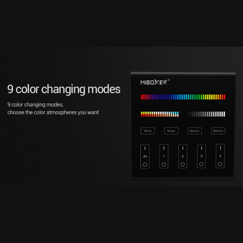 RGB + CCT Touch-Steuerung 4 Zonen - Schwarz - Milight - LED Farbtemperatur wählen, Dimmen RGB + CCT Touch-Steuerung 4 Zonen - Schwarz - Milight - LED Farbtemperatur wählen, Dimmen