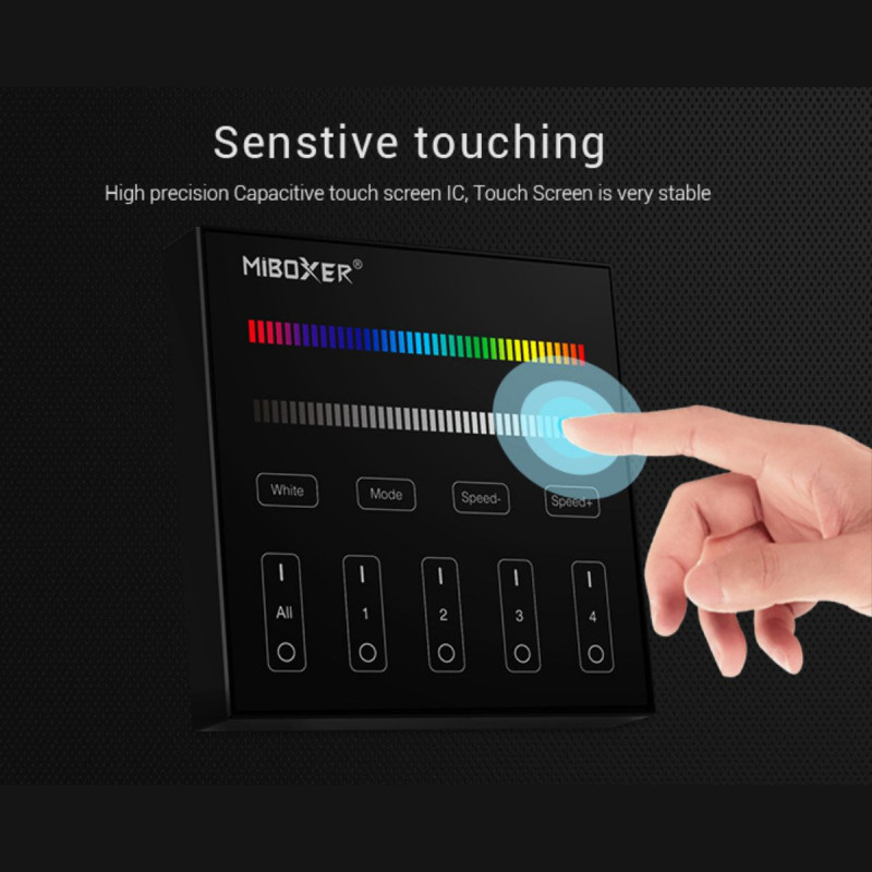 RGB- und RGBW-Touch-Steuerung 4 Zonen - Schwarz - Mi-Light - alle Funktionen, Modi, Dimmen RGB- und RGBW-Touch-Steuerung 4 Zonen - Schwarz - Mi-Light - alle Funktionen, Modi, Dimmen