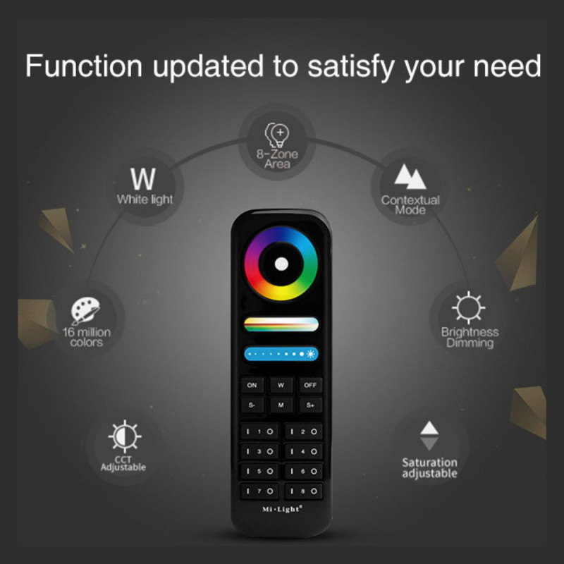 LED RGB + CCT 8 Zonen Fernbedienung - Schwarz - FUT089B - Mi-Light - benutzerfreundlich