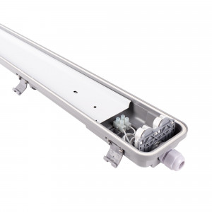 Kit Doppelte Feuchtraumleuchte 120cm + 2 LED Röhren T8 - 18W - 6000K - LED Wannenleuchte, staubdicht, schlagfest