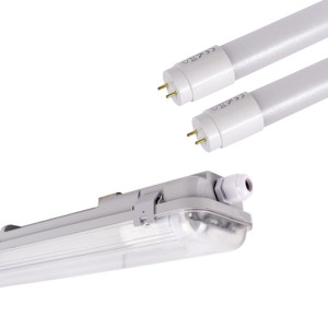 Kit Doppelte Feuchtraumleuchte 150cm + 2 LED Röhren T8 - 24W - 6000K - Wannenleuchte, staubdicht