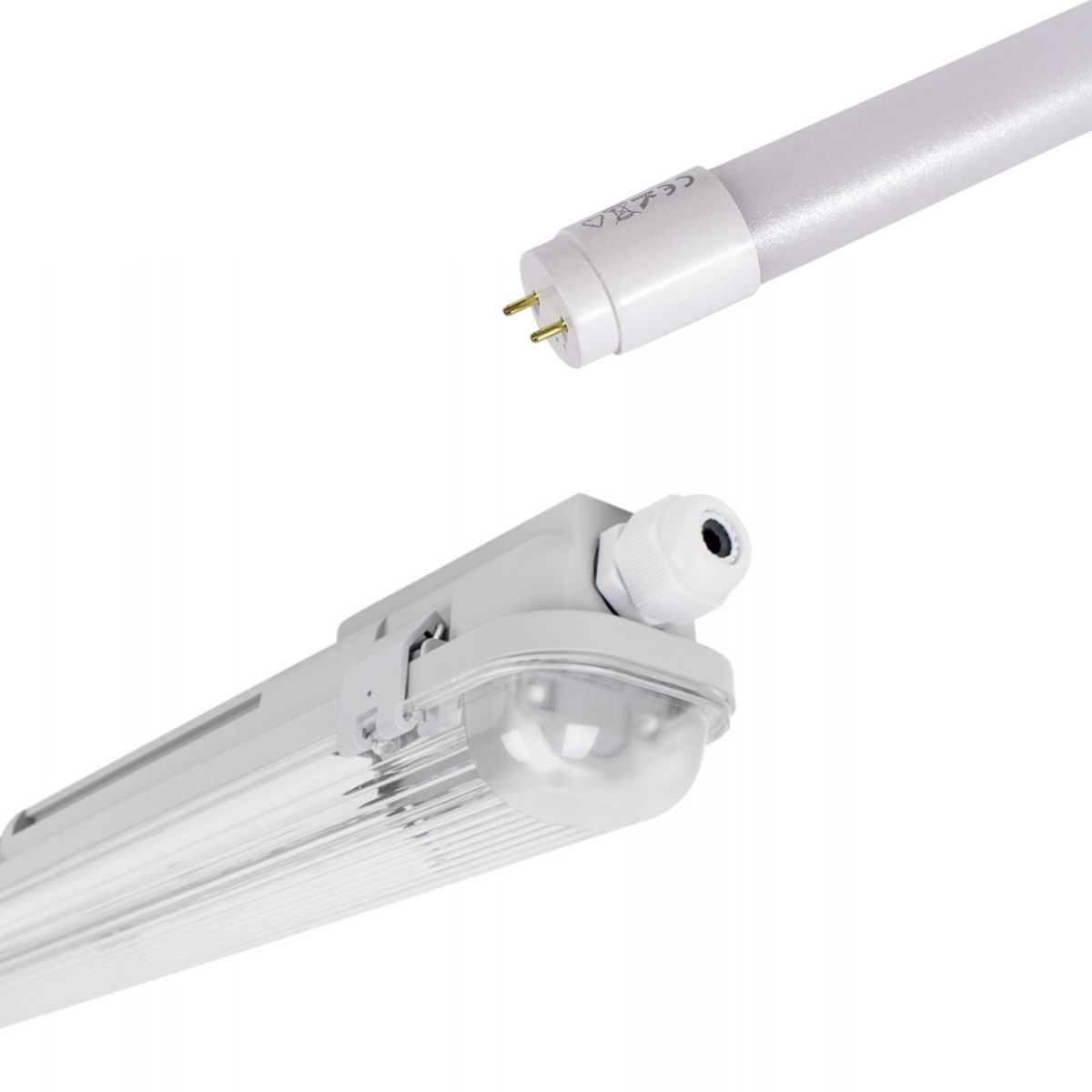 Kit Feuchtraumleuchte 120cm + LED-Röhre T8 18W - 6000K - Wannenleuchte, staubdicht, schlagfest