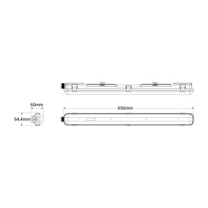 Kit Feuchtraumleuchte 60cm + LED-Röhre T8 9W - 4000K - Abmessungen