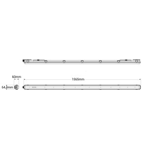 Kit Feuchtraumleuchte 150cm + LED T8 Röhre 24W - 4000K - Abmessungen