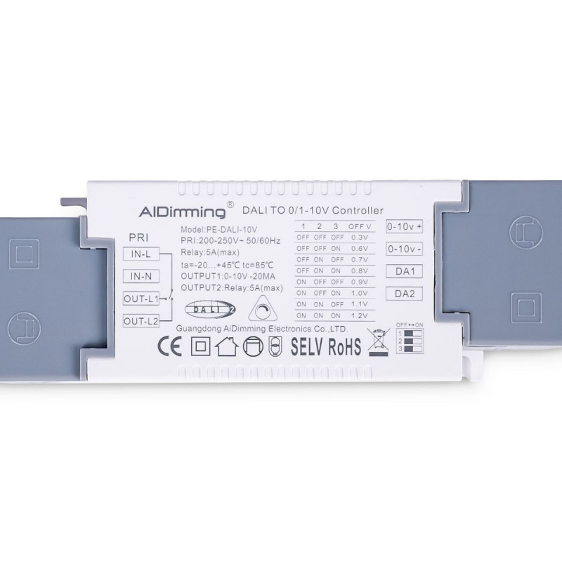 DALI zu 0-10V Wandler + DALI Relais - 500W - DALI BUS Versorgung, Schalter, Konverter DALI zu 0-10V Wandler + DALI Relais - 500W - DALI BUS Versorgung, Schalter, Konverter