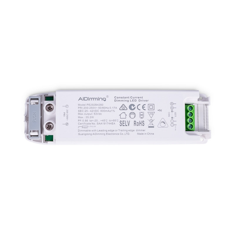 TRIAC dimmbarer Treiber 25-42V DC - 600mA - 25,2W - LED Dimmer, Lampen dimmen