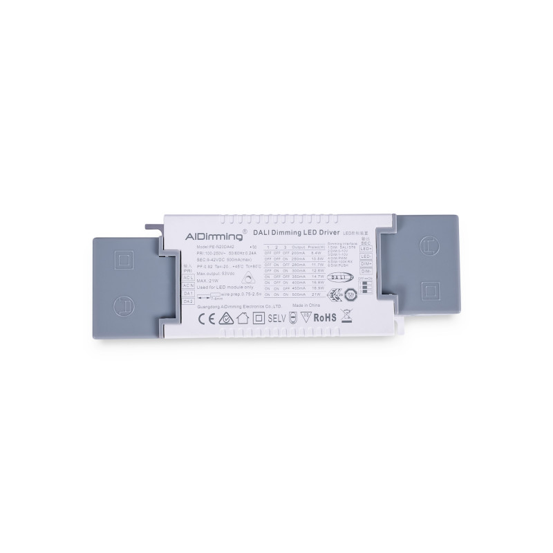 Dimmbarer Treiber DALI + 1/0-10V + PUSH - 9-42V DC - Multicurrent (200-500mA) - LED Driver, einstellbar, DIP Schalter Dimmbarer Treiber DALI + 1/0-10V + PUSH - 9-42V DC - Multicurrent (200-500mA) - LED Driver, einstellbar, DIP Schalter