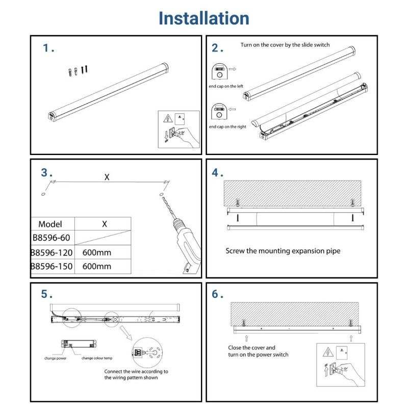 Hochleistungs LED CCT Balkenleuchte - 40W - 120cm - Installation