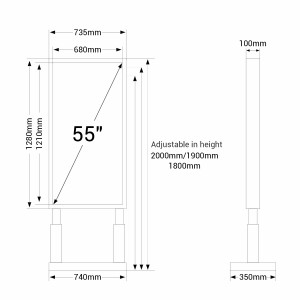 LCD Werbedisplay Infostele UHD 4K 55" - IP20  Abmessungen