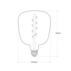 LED Rauchglas Lampe - E27 D140 - Dimmbar - 4W - 1800K - Retro Lampe, Glühfaden, Vintage - Abmessungen