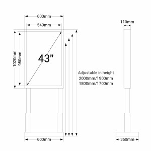 43" LCD Werbedisplay Digital Signage Full HD - Android - Inneneinsatz - Abmessungen, höhenverstellbar