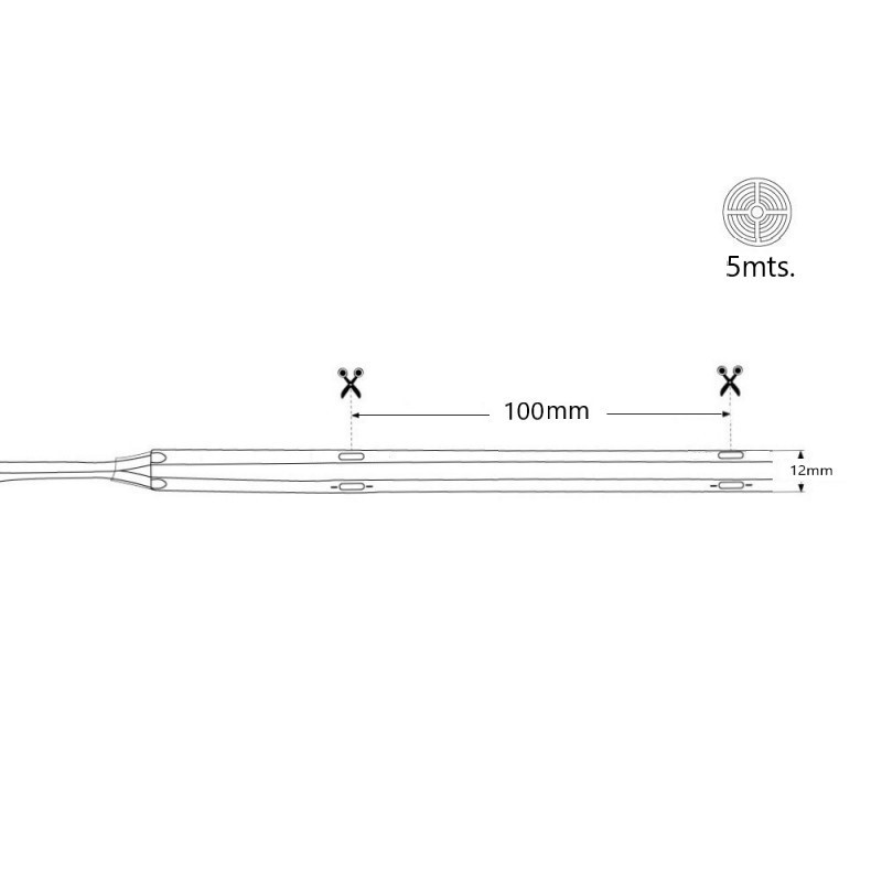 Solar LED-Streifen für den Außenbereich 18W - 12mm - 5 Meter - 2700K - IP65 - mit Fernsteuerung - Abmessungen