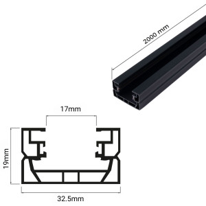 1 Phasen Stromschiene aus PVC für LED Leuchten - Aufbau - 2 Meter - Abmessungen