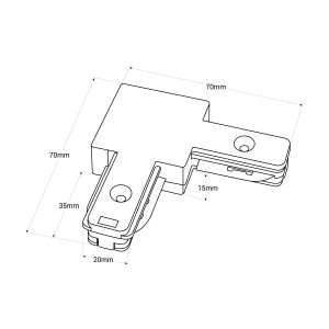 90° Eckverbinder für 1 Phasen PVC-Schienen (SKU: BTMP) - LED Stromschiene Aufbauschiene verbinden, Abmessungen