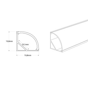 Alu Eckprofil mit Diffusor - Komplettset - 15,8x15,8mm - ≤10mm LED Streifen - 2 Meter - Abmessungen